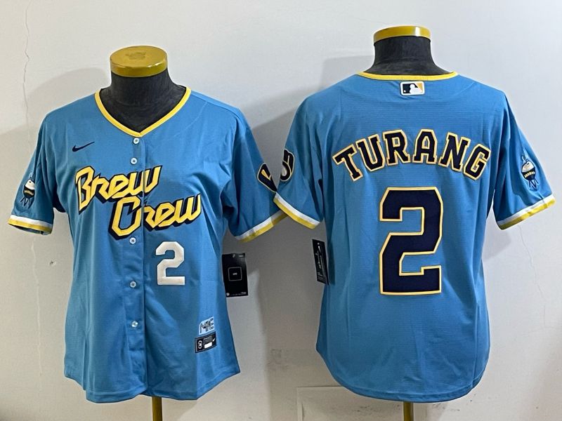 Women 2025 Milwaukee Brewers #2 Turang Light blue City Edition Nike MLB Jersey 07